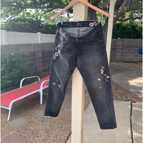 Lucky Brand Y2K Sienna Slim Boyfriend black embroidered low rise jeans size 0/25 - Picture 1 of 16